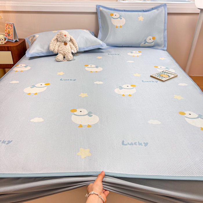 91家纺网 家纺一手货源 找家纺 慕尚家纺 2025新款数码印花床席床笠款冰藤席 床笠款-柯尔鸭