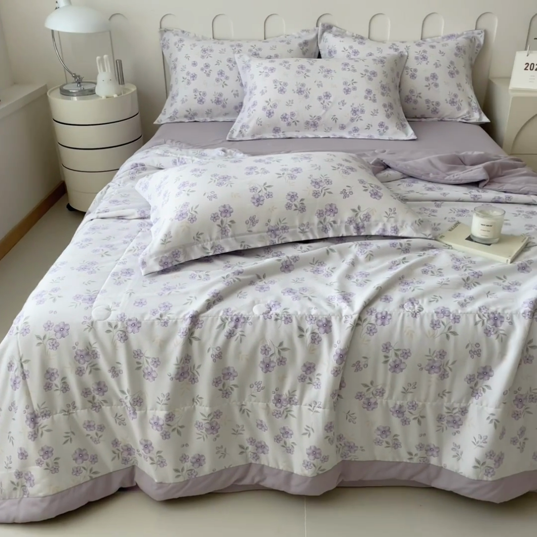 91家纺网 家纺一手货源 找家纺 宝士康家纺 2025新款10A抗菌针织夏被四件套 紫藤花开