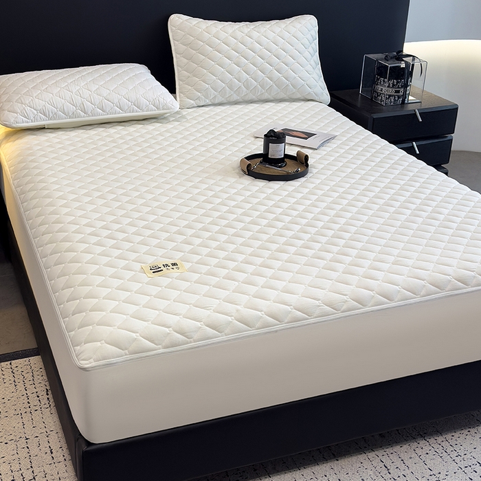 91家纺网 家纺一手货源 找家纺 叠派家纺 2025新款5A抗菌A类夹棉床笠经典款防水款系列 莹月白-小格子防水款