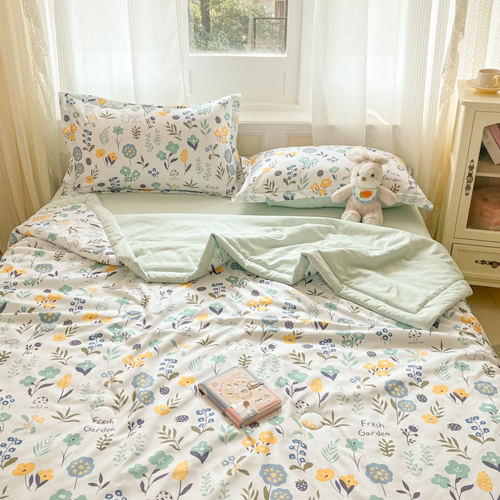 91家纺网 家纺一手货源 找家纺 宝士康家纺 2025新款水洗棉超声波压花夏被 被子被芯 陌上花开