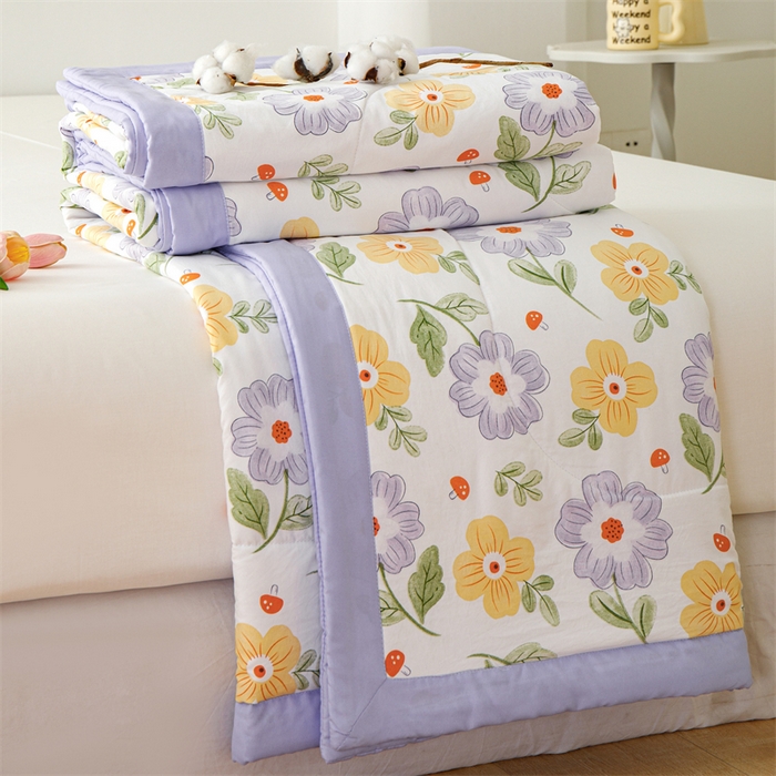 91家纺网 家纺一手货源 找家纺 海洋家纺 2025款水洗棉纯棉花夏凉被全棉花印花夏被空调被薄被子 紫丁香