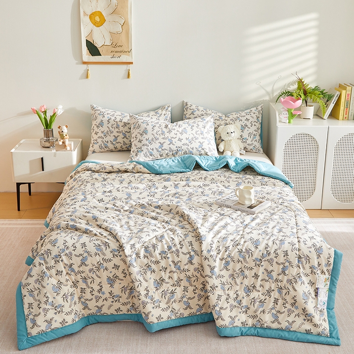 91家纺网 家纺一手货源 找家纺 海洋家纺 2025款水洗棉纯棉花夏凉被全棉花印花夏被空调被薄被子 满庭蓝