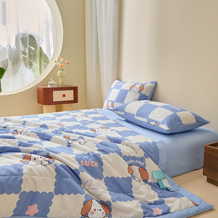 91家纺网 家纺一手货源 找家纺 宝士康家纺 2025新款10A抗菌全棉夏被 被子被芯 嗨皮狗