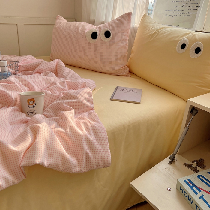 91家纺网 家纺一手货源 找家纺 慕尚家纺 2025新款大眼萌仔夏被 大眼萌 粉格黄