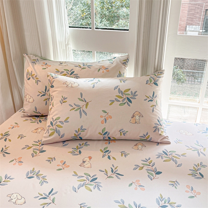 91家纺网 家纺一手货源 找家纺 宝士康家纺 2025新款10A抗菌全棉印花床笠 兔兔乐园