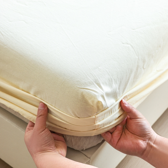 91家纺网 家纺一手货源 找家纺 2025新款全棉A类简约素色水洗棉纯棉单床笠 奶黄