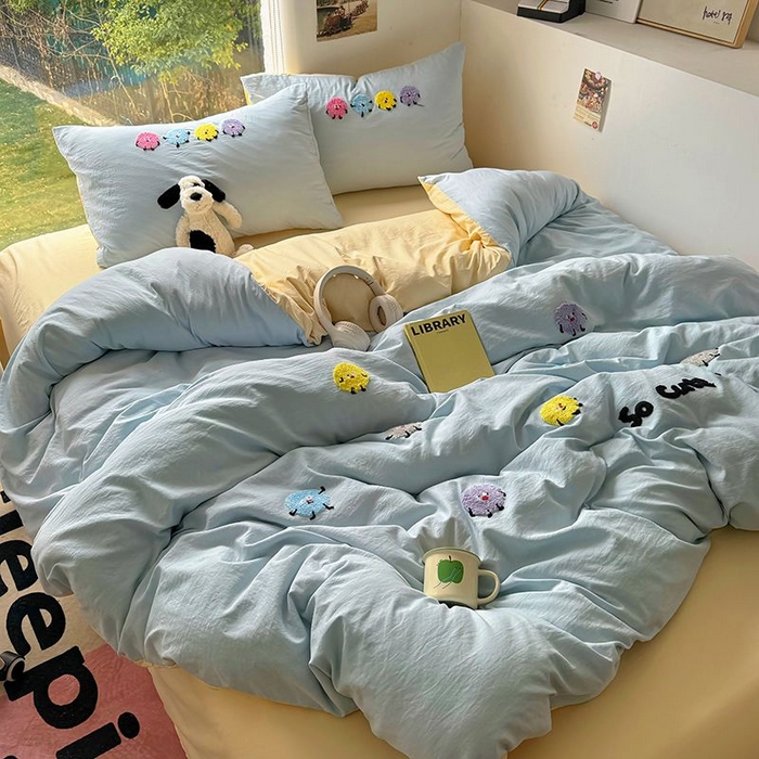 91家纺网 家纺一手货源 找家纺 耀达家居 2025新款A类水洗棉毛巾绣四件套 奇趣豆-海盐