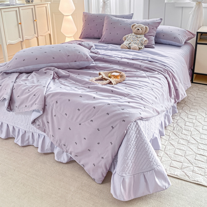 91家纺网 家纺一手货源 找家纺 2025新款针织双层纱夏被床盖四件套单夏被单床盖单品 结羽