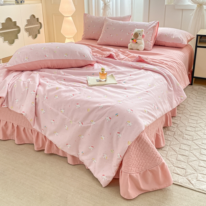 91家纺网 家纺一手货源 找家纺 2025新款针织双层纱夏被床盖四件套单夏被单床盖单品 凯蒂猫