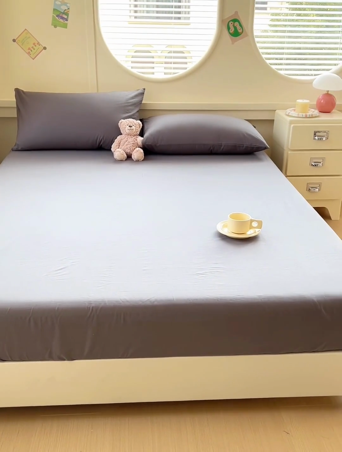 91家纺网 家纺一手货源 找家纺 2025新款全棉A类简约素色水洗棉纯棉单床笠 中灰