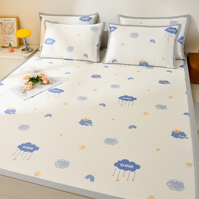 91家纺网 家纺一手货源 找家纺 简一 2025新款A类碳光印花数码冰丝凉席系列-床单款 蓝天白云