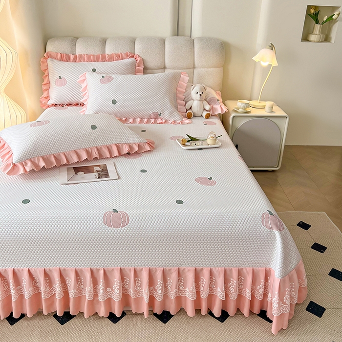 91家纺网 家纺一手货源 找家纺 2025新款A类冰豆豆提花凉席床盖 床盖款- 南瓜-玉色