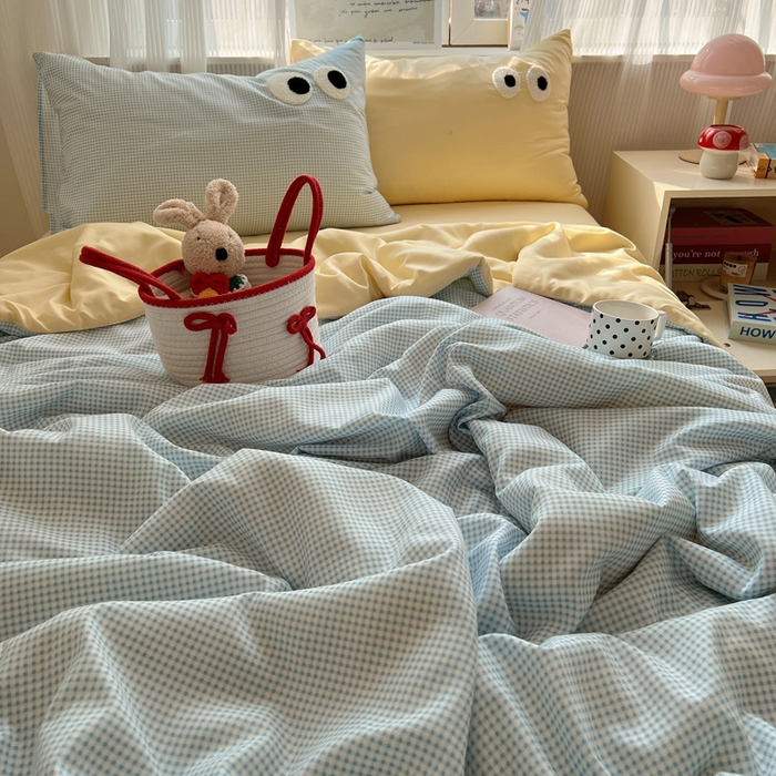 91家纺网 家纺一手货源 找家纺 慕尚家纺 2025新款大眼萌仔夏被 大眼萌 蓝格黄