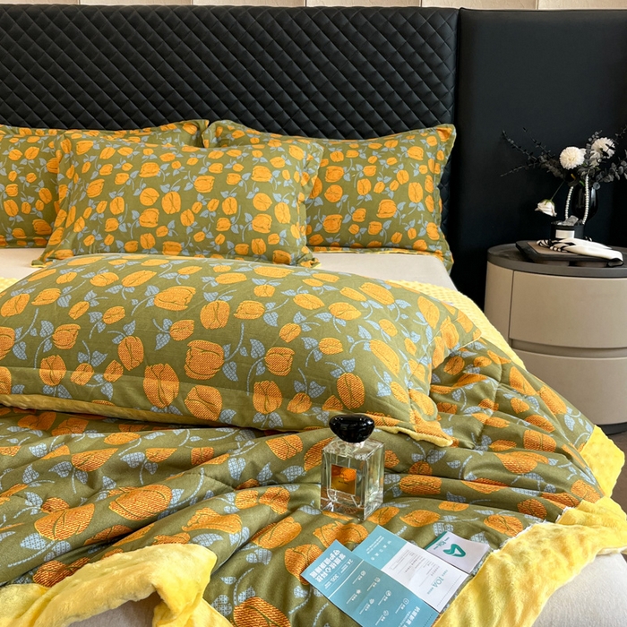 91家纺网 家纺一手货源 找家纺 宝士康家纺 2025新款10A抗菌双层纱豆豆绒夏被 郁金香