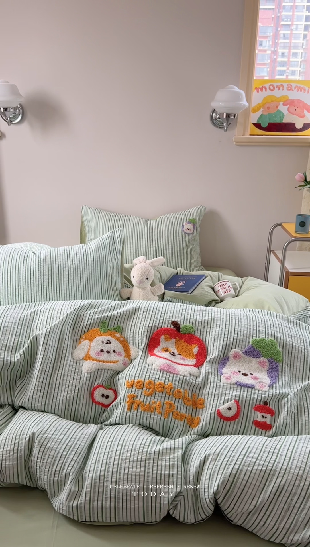 91家纺网 家纺一手货源 找家纺 柚子 2025春夏新款全棉纯棉提花毛巾绣四件套 蔬果派对