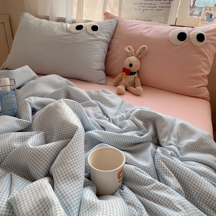 91家纺网 家纺一手货源 找家纺 慕尚家纺 2025新款大眼萌仔夏被 大眼萌 蓝格粉