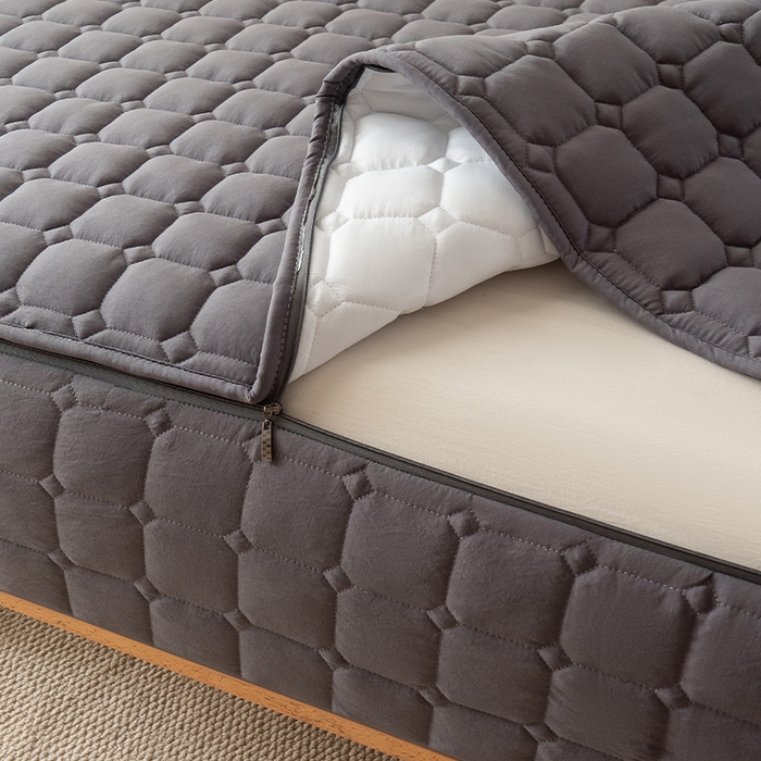 91家纺网 家纺一手货源 找家纺 叠派家纺 2025新款5A抗菌A类夹棉床笠经典款防水款系列 五面夹棉-经典格星空灰