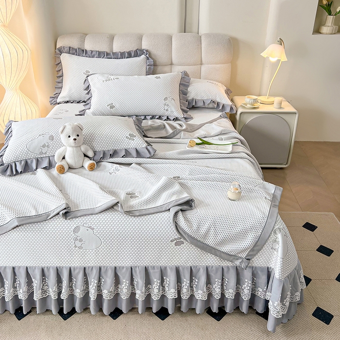 91家纺网 家纺一手货源 找家纺 2025新款A类冰豆豆提花凉席床盖 床盖款-卡皮巴拉-质感灰