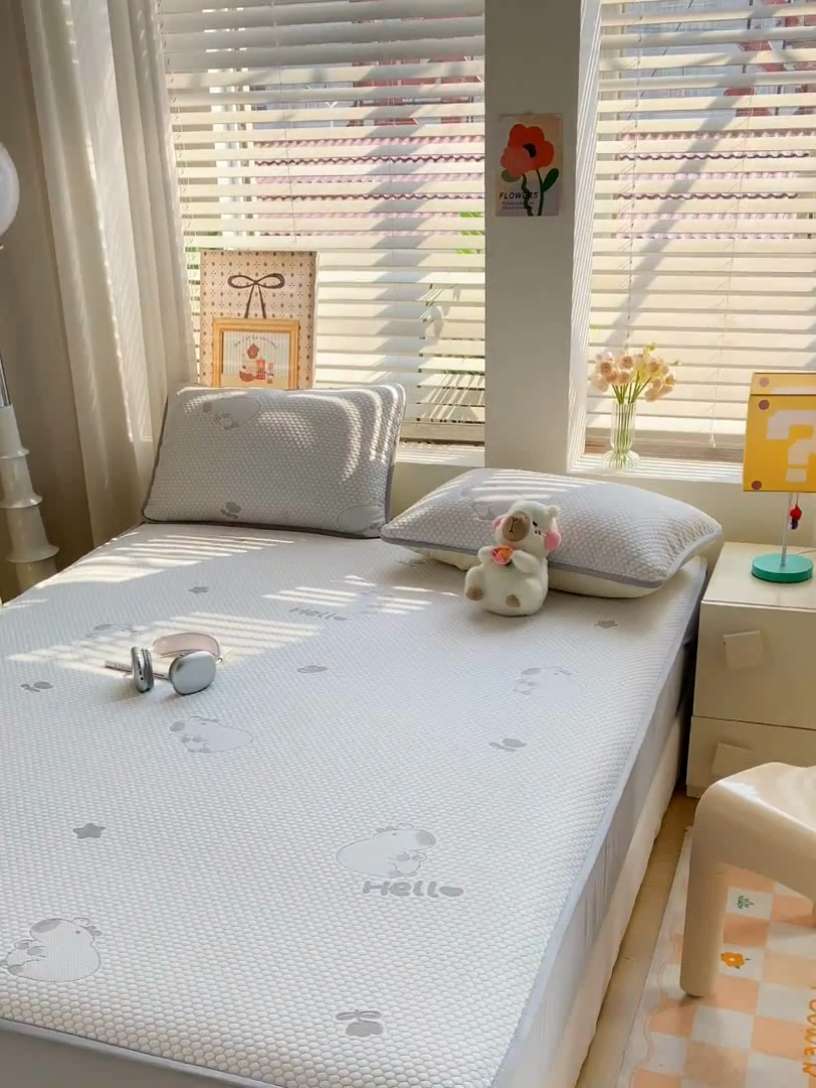 91家纺网 家纺一手货源 找家纺 春寻家纺 2025新款冰豆豆冰丝凉席-卡皮巴拉系列 床笠款-卡皮巴拉-灰