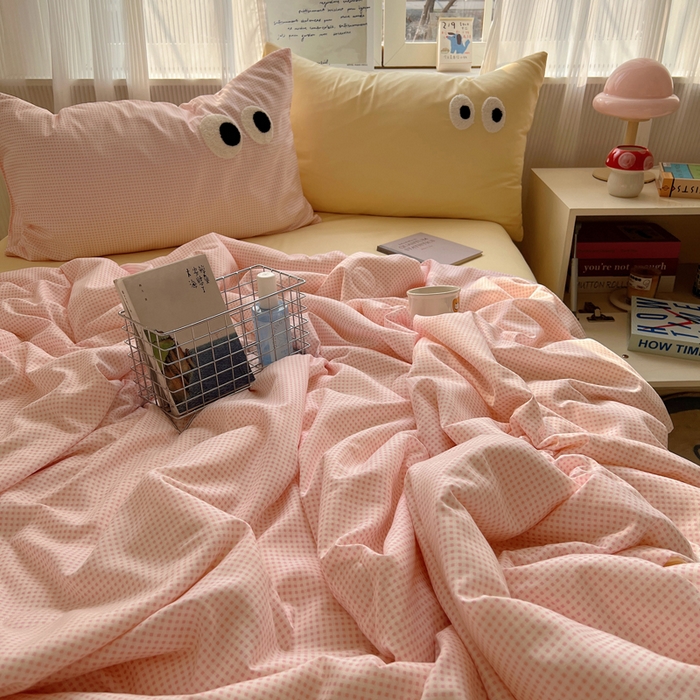 91家纺网 家纺一手货源 找家纺 慕尚家纺 2025新款大眼萌仔夏被 大眼萌 粉格黄