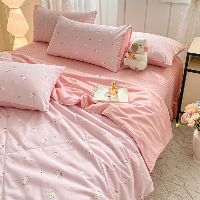 91家纺网 家纺一手货源 找家纺 2025新款针织双层纱夏被床盖四件套单夏被单床盖单品 凯蒂猫