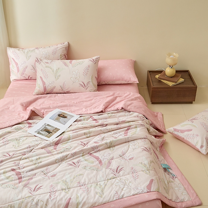 91家纺网 家纺一手货源 找家纺 宝士康家纺 2025新款10A抗菌全棉夏被四件套（床笠款） 多巴胺粉