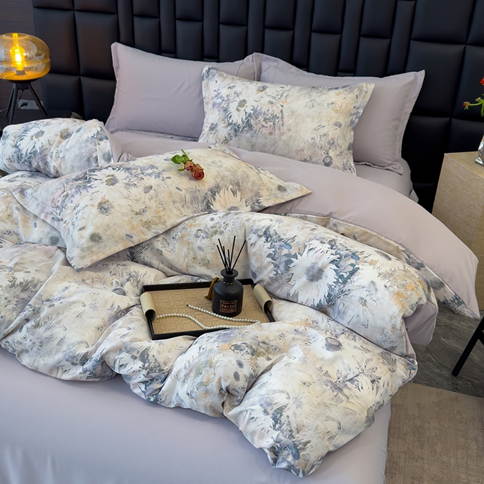 91家纺网 家纺一手货源 找家纺 竹合 2025新款数码印花轻奢凉感四件套莫奈