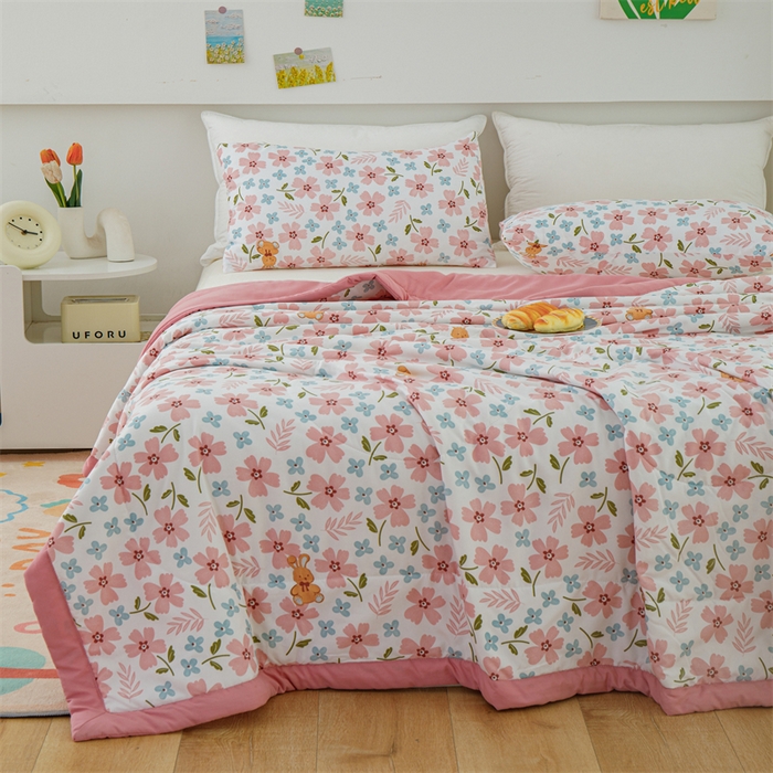 91家纺网 家纺一手货源 找家纺 海洋家纺 2025款水洗棉纯棉花夏凉被全棉花印花夏被空调被薄被子 悠然粉