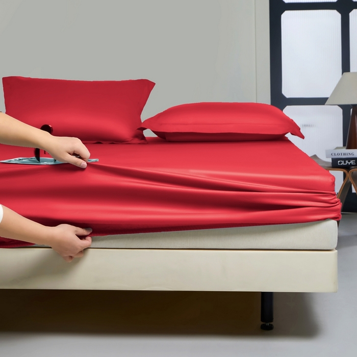 91家纺网 家纺一手货源 找家纺 秀色家纺 2024新品 A类100支双股长绒棉单品床笠 梦易-海棠红