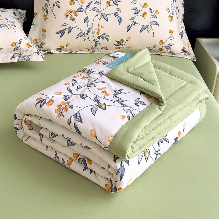 91家纺网 家纺一手货源 找家纺 宝士康家纺 2025新款10A抗菌双层纱印花夏被 金桔