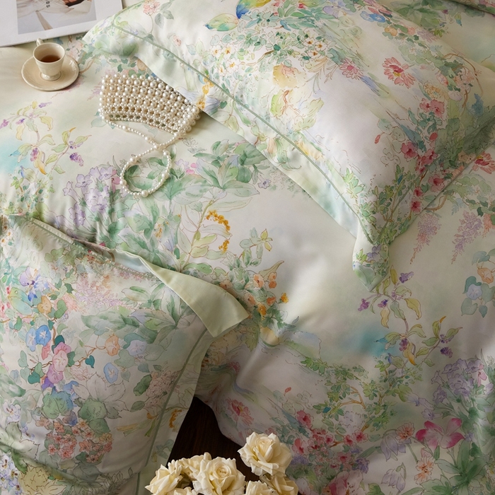 91家纺网 家纺一手货源 找家纺 金奇达家纺 2025新款竹玉清丝四件套-雅韵【标准号全网控价（折后券后）不低于元228元】 悠悠风铃-青青