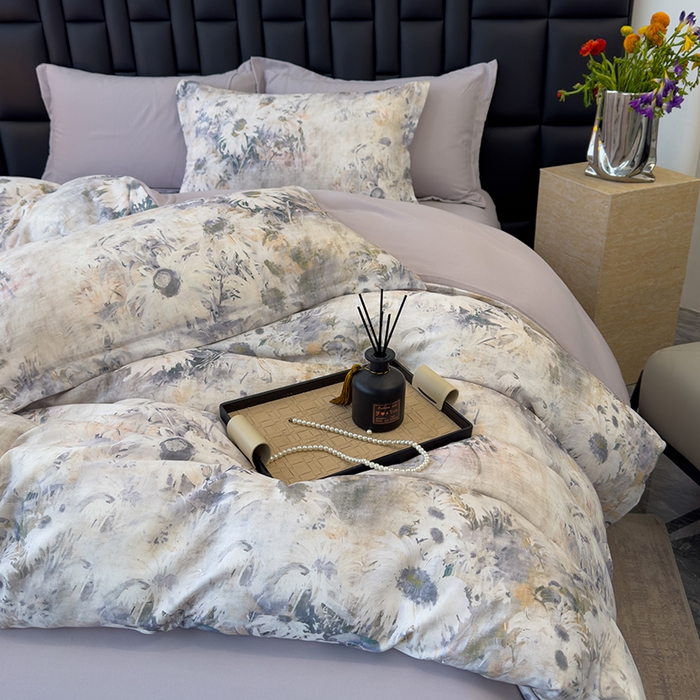 91家纺网 家纺一手货源 找家纺 竹合 2025新款数码印花轻奢凉感四件套莫奈