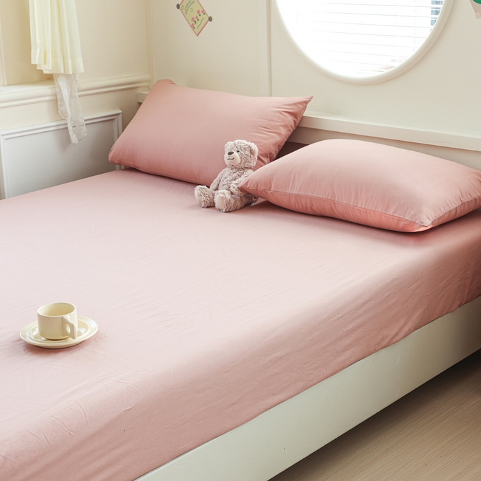 91家纺网 家纺一手货源 找家纺 2025新款全棉A类简约素色水洗棉纯棉单床笠 豆沙