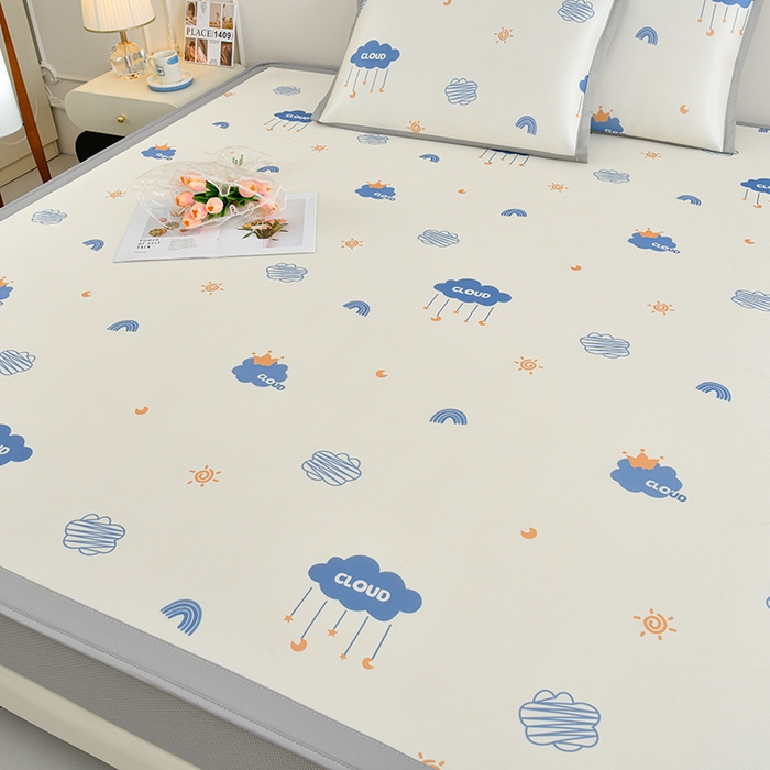 91家纺网 家纺一手货源 找家纺 简一 2025新款A类碳光印花数码冰丝凉席系列-床笠款 蓝天白云