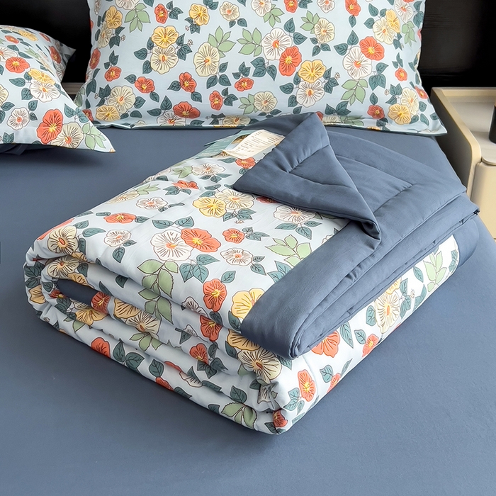 91家纺网 家纺一手货源 找家纺 宝士康家纺 2025新款10A抗菌双层纱印花夏被 青阳蓝