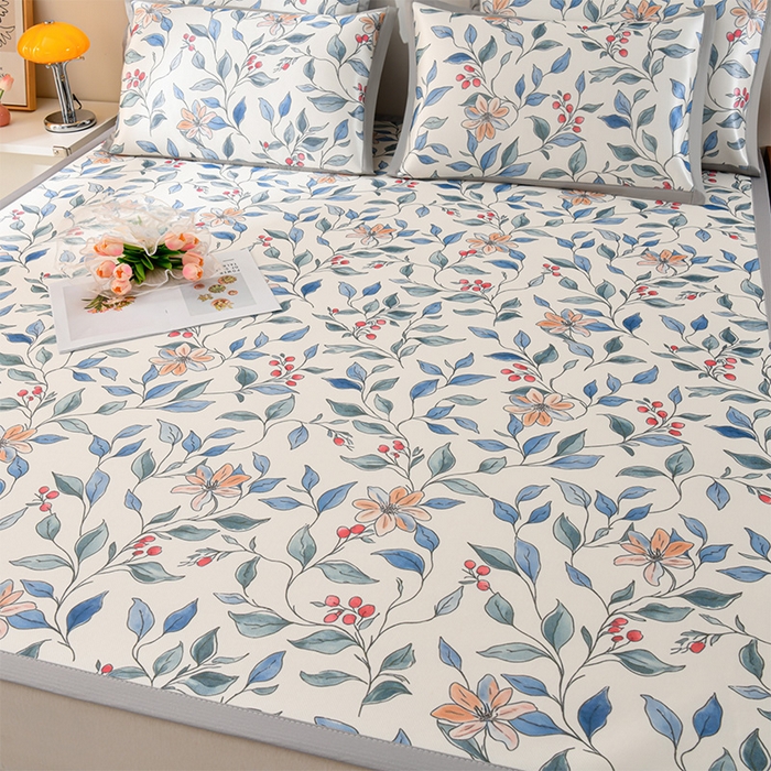 91家纺网 家纺一手货源 找家纺 简一 2025新款A类碳光印花数码冰丝凉席系列-床单款 花枝招展