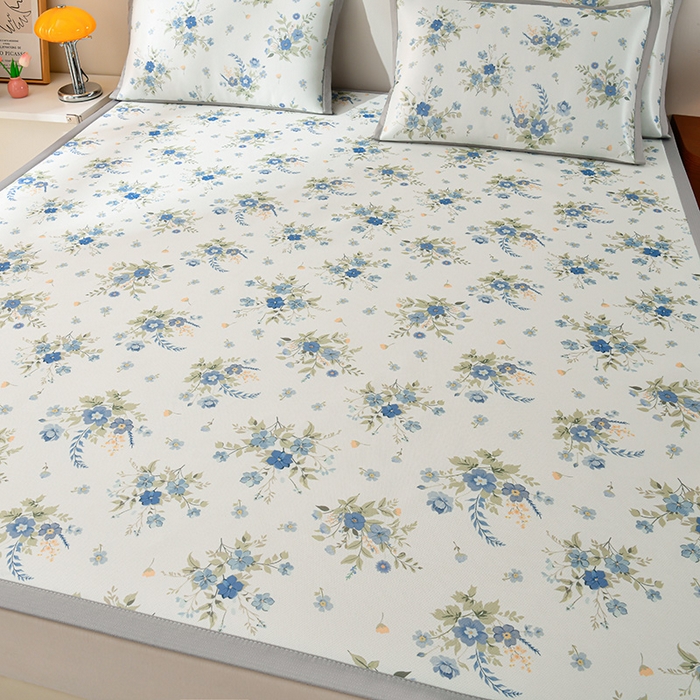 91家纺网 家纺一手货源 找家纺 简一 2025新款A类碳光印花数码冰丝凉席系列-床单款 浪漫花影