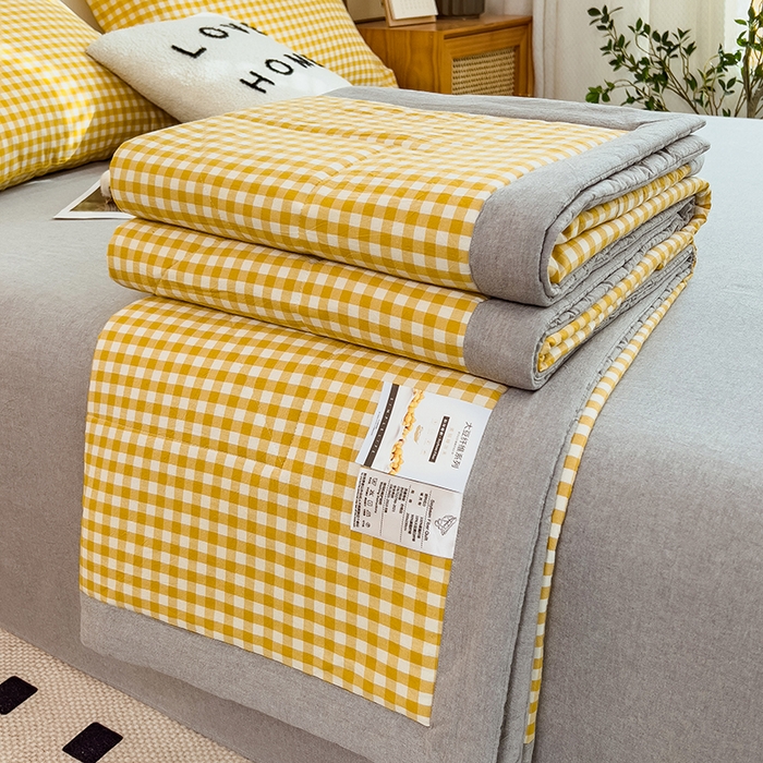 91家纺网 家纺一手货源 找家纺 宝士康家纺 2025新款10A抗菌无印风夏被 被子被芯 小黄格