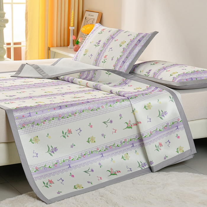 91家纺网 家纺一手货源 找家纺 简一 2025新款A类碳光印花数码冰丝凉席系列-床单款 紫色梦境