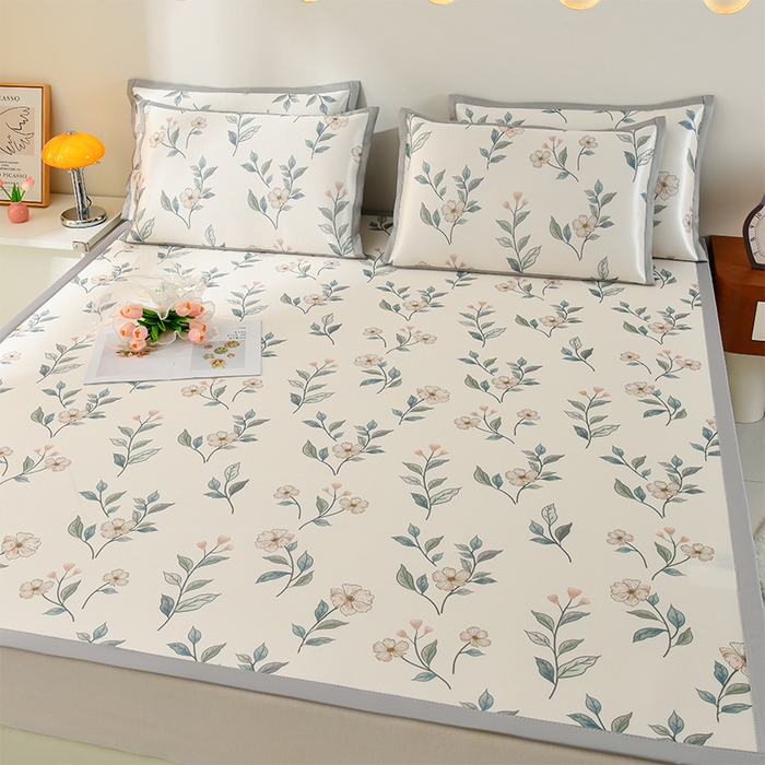 91家纺网 家纺一手货源 找家纺 简一 2025新款A类碳光印花数码冰丝凉席系列-床单款 浅花枝香