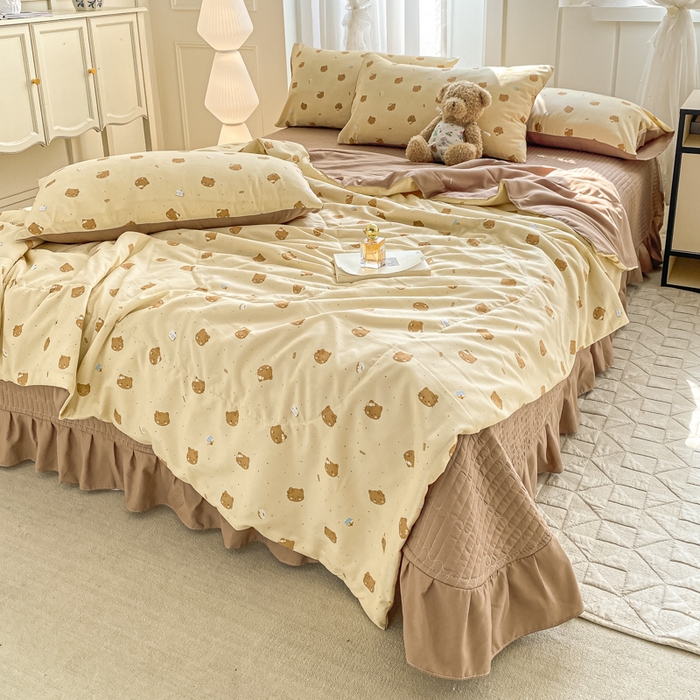 91家纺网 家纺一手货源 找家纺 2025新款针织双层纱夏被床盖四件套单夏被单床盖单品 曲奇饼干