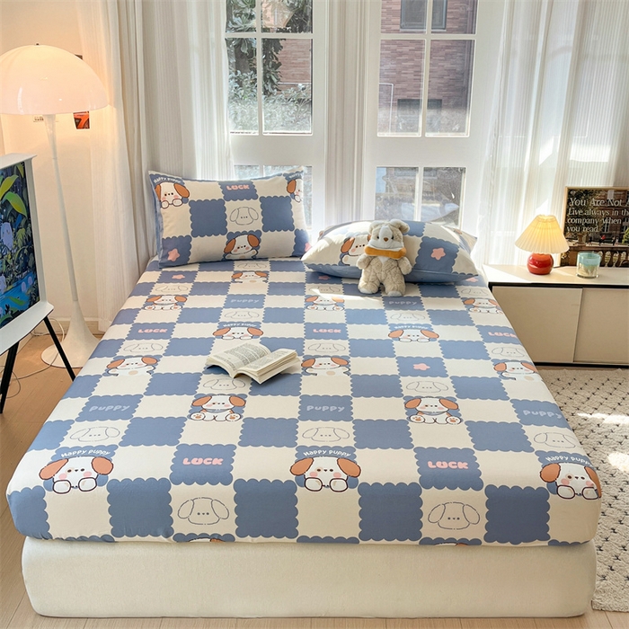 91家纺网 家纺一手货源 找家纺 宝士康家纺 2025新款10A抗菌全棉印花床笠 嗨皮狗