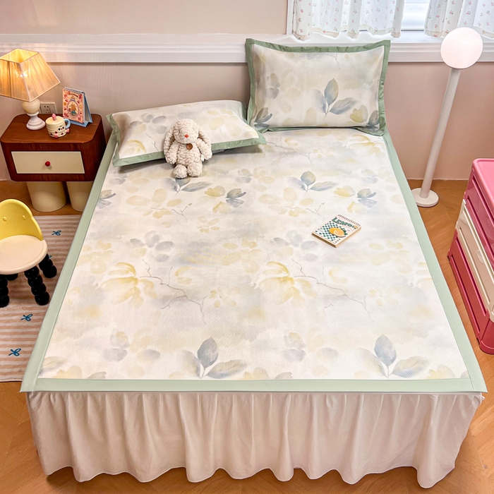 91家纺网 家纺一手货源 找家纺 慕尚家纺 2025新款数码印花床席床笠款冰藤席 床席款-墨染