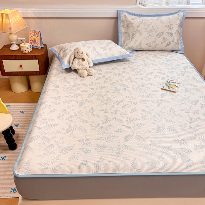 91家纺网 家纺一手货源 找家纺 慕尚家纺 2025新款数码印花床席床笠款冰藤席 床笠款-土豆叶