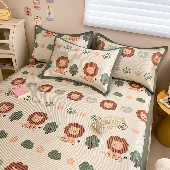 91家纺网 家纺一手货源 找家纺 2025新款懒猫600D数码印花冰藤凉席 狮子王