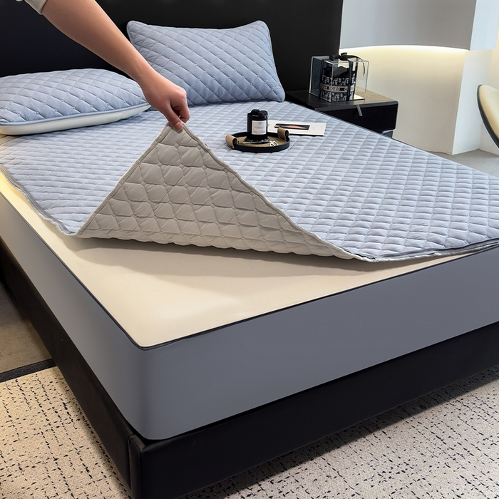 91家纺网 家纺一手货源 找家纺 叠派家纺 2025新款5A抗菌A类夹棉床笠经典款防水款系列 月光灰-小格子防水款