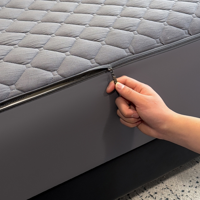 91家纺网 家纺一手货源 找家纺 叠派家纺 2025新款5A抗菌A类夹棉床笠经典款防水款系列 星空灰-小格子经典款