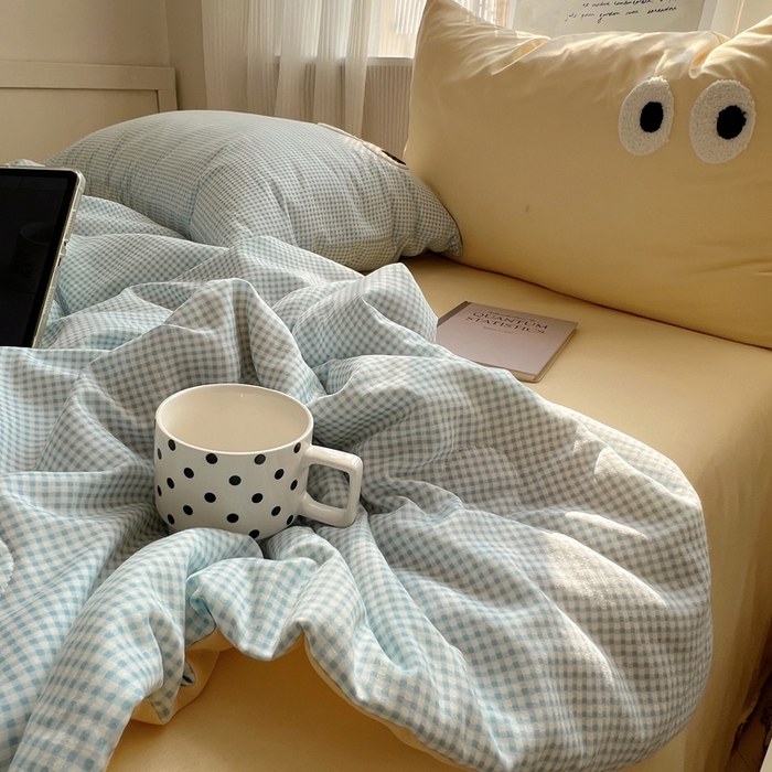 91家纺网 家纺一手货源 找家纺 慕尚家纺 2025新款大眼萌仔夏被 大眼萌 蓝格黄