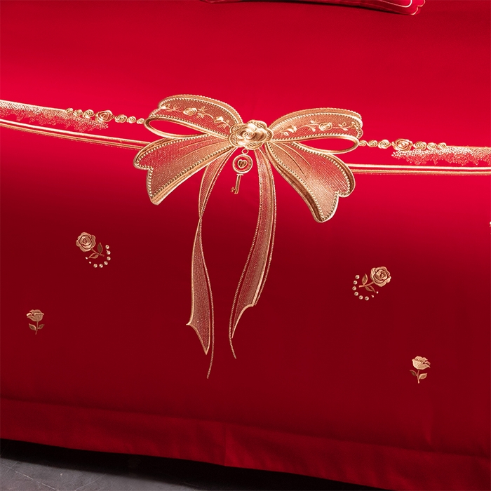 91家纺网 家纺一手货源 找家纺 博之洋婚庆 2025新款全棉长绒棉刺绣新中式婚庆系列多件套幸福快乐