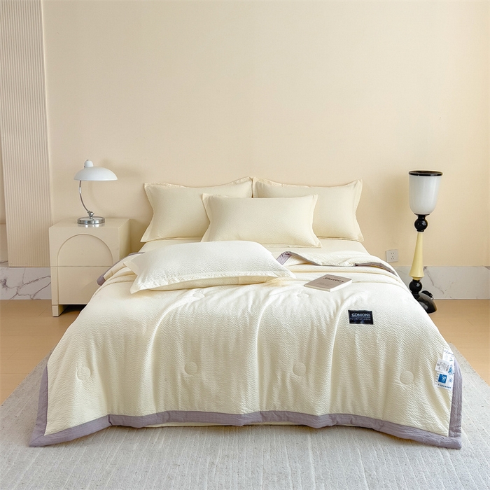 91家纺网 家纺一手货源 找家纺 宝士康家纺 2025新款10A抗菌泡泡棉大豆夏被 被子被芯 米黄